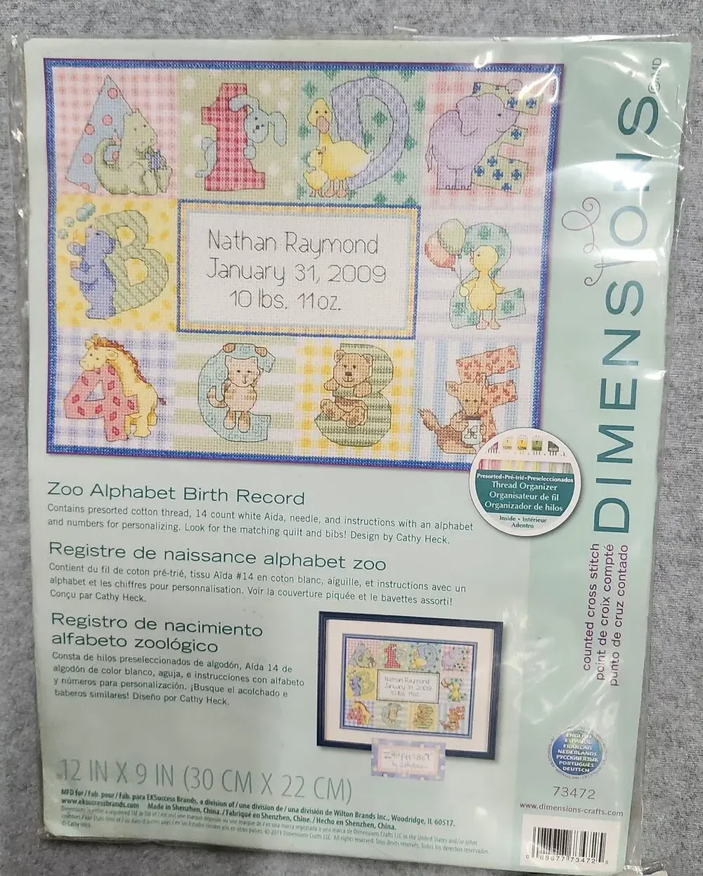 Dimensions Zoo Alphabet Birth Record Counted Cross Stitch Kit 73472 New Sealed